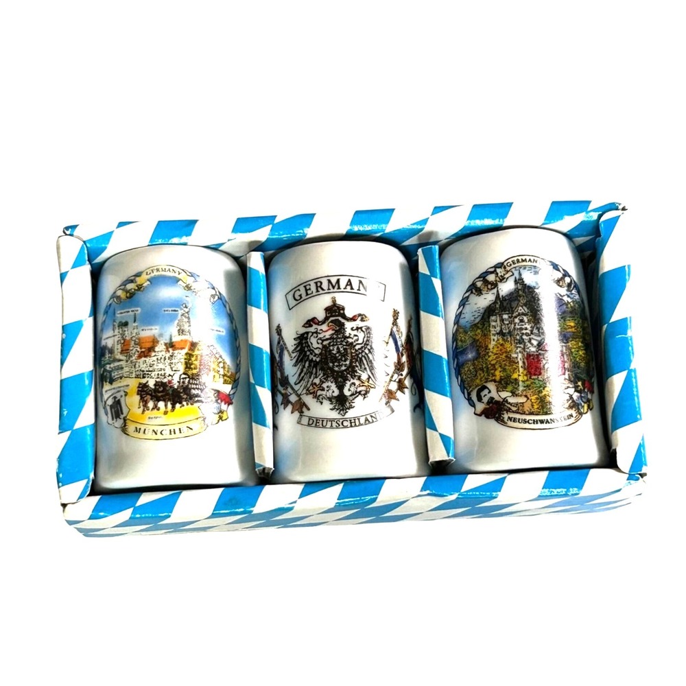 3 Mini Disney Parks German Shot Glasses Featuring Munich & Neuschwanstein Castle